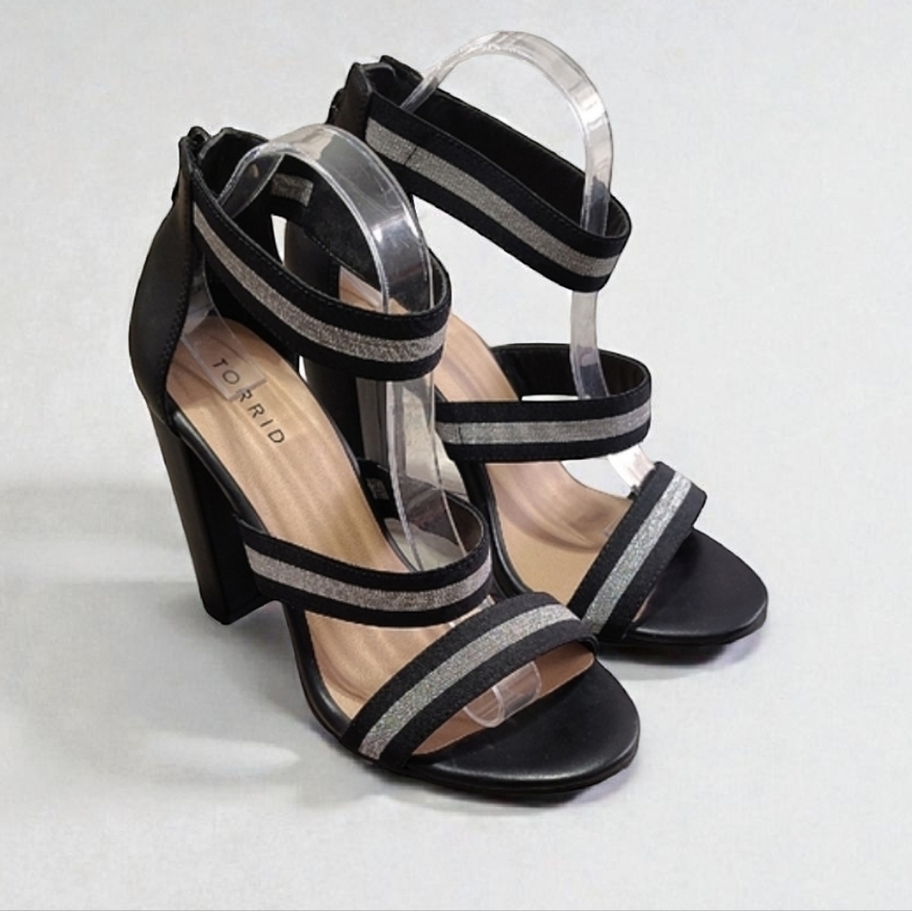 Torrid Wide Width Strappy Heels In Black With Silver Accents Size Women's 8.5 WW